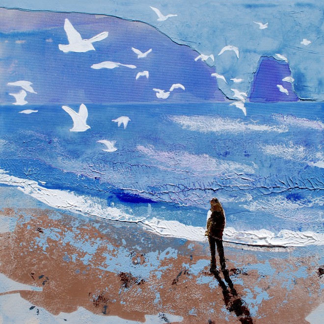 Gulls and sea sounds, Treyarnon Bay, Cornwall. Original Painting or Print.