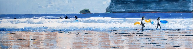 Winter Surfers, Hayle Bay, Polzeath, Cornwall. 