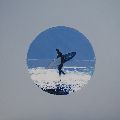 Lone Surfer, Fistral Beach (Porthole painting)