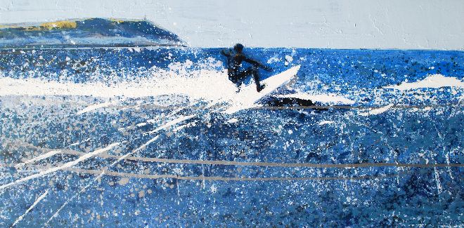 Polzeath - surfer, carving the lip. 