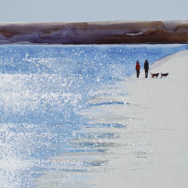 Rock, Cornwall - early morning walk along the pale sand. Original Painting or Print Available.