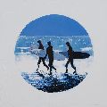Three Surfers, Polzeath (Porthole painting)