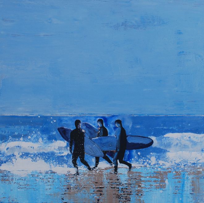 Atlantic Surfers, Cornwall. Original Painting or Print Available.