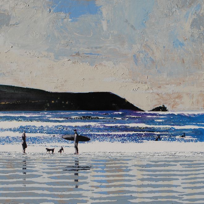 Fistral Beach, Newquay, Cornwall - We stood on the beach in the wild air... Original Painting Available - Print Reserved