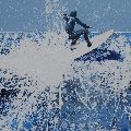 North Cornwall - surfer, offshore spray. Original or Print Available.