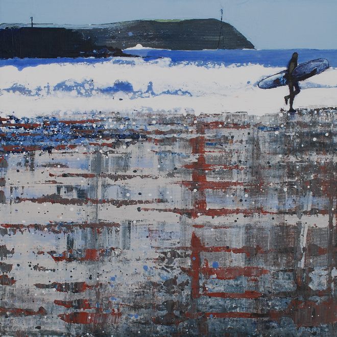 Polzeath Beach, Winter Reflections. Original Painting Sold - Print Available.