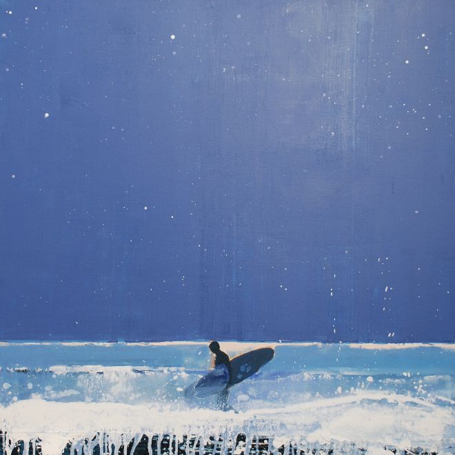 Starry, Starry Night, Lone Surfer, Cornwall. Original Painting Sold - Print Available.