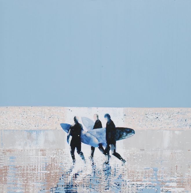 Summer Blue and Surfers, Fistral Beach, Cornwall. 