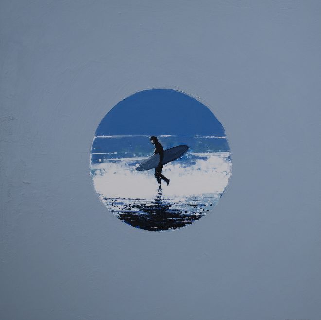 Surfer, Cornwall (Porthole painting)