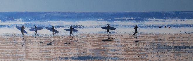 Surfers Returning at the End of the Day, Polzeath, Cornwall . Original Sold - Print Available.