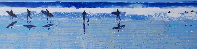 Surf Scene, Polzeath, Cornwall. Original Painting Sold - Print Available.