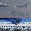 Summer Surfer and Plane Trail, Cornwall. Original Painting or Print Available.